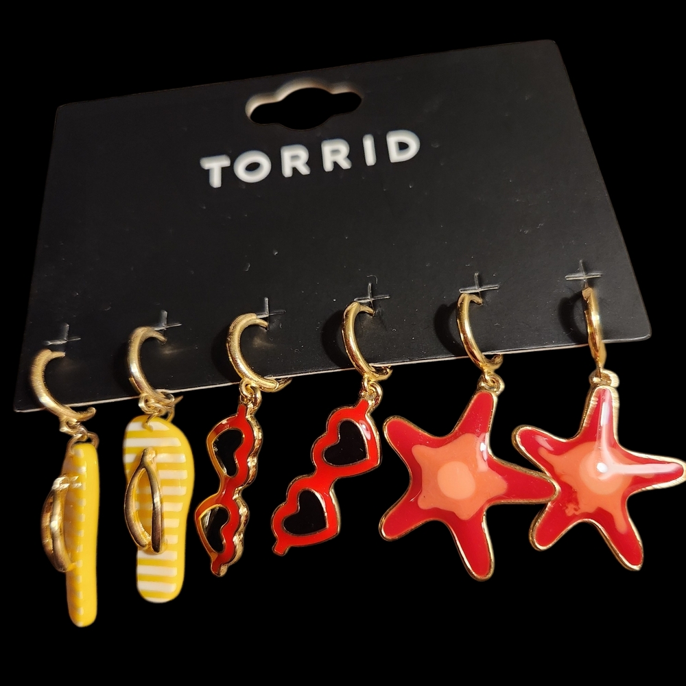 Torrid Gold and Red Beach Charm Earrings